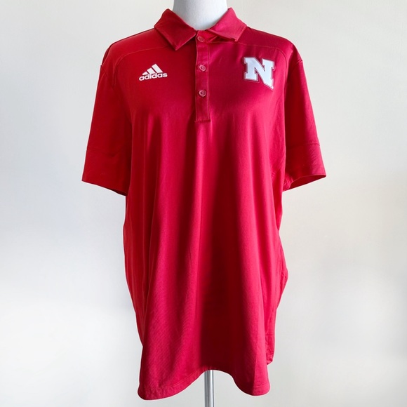 Adidas Nebraska Cornhuskers Tech Polo Mens Large NCAA Fan Gear Gift Red White - Picture 1 of 16